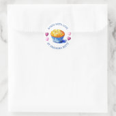 Sticker Rond Muffins aux myrtilles cuisinés avec amour (Sac)