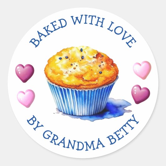 Sticker Rond Muffins aux myrtilles cuisinés avec amour (Devant)