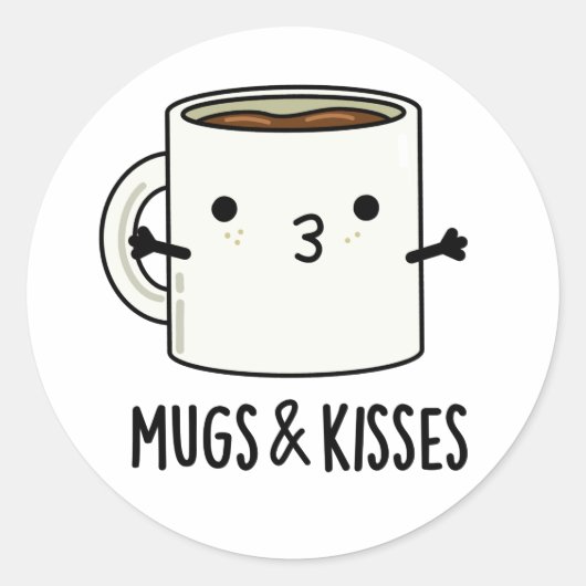 Sticker Rond Mugs Et Baisers Drôle Mug Pun (Devant)