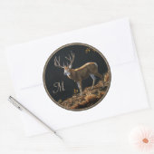 Sticker Rond Mule Deer Buck Automne Trophée Antlers Monogramme (Enveloppe)