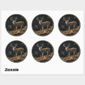Sticker Rond Mule Deer Buck Automne Trophée Antlers Monogramme (Feuille)