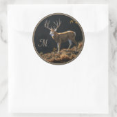 Sticker Rond Mule Deer Buck Automne Trophée Antlers Monogramme (Sac)