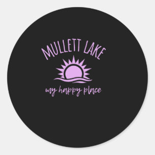 Sticker Rond Mullett Lake My Happy Place Mi Bateau Pêche Cam