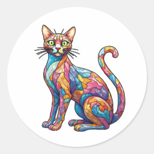Sticker Rond Multicolor Mosaic drôle Chat 756