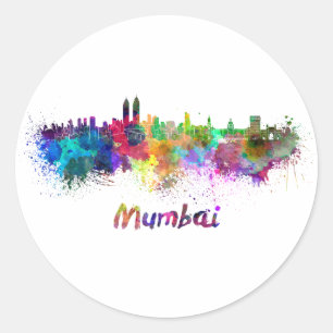 Sticker Rond Mumbai skyline in watercolor