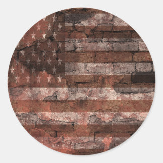 Sticker Rond Mur de briques du drapeau américain