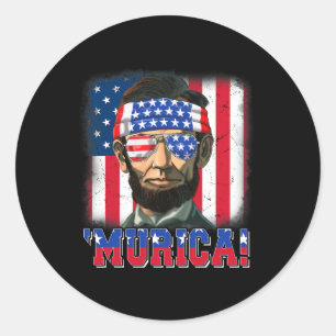 Sticker Rond Murica Abe Lincoln 4 juillet Murica Patriotique Mo
