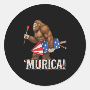 Sticker Rond Murica Bigfoot 4 juillet Drapeau américain Sasquat