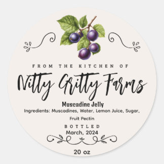 Sticker Rond Muscadine Jam Jelly préserver Custom Canning Étiqu