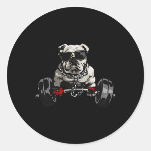 Sticker Rond Muscle Bulldog Chien Levant la mort Gym Tee Weight