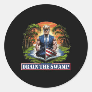 Sticker Rond Musclé Donald Trump Drapeau Américain Drainer Le