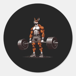 Sticker Rond Muscle Kangaroo Deadlifter Funny Gym Weightliftin