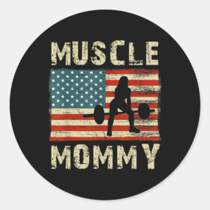 Sticker Rond Muscle maman femme Bodybuilding Bodybuilder Peser