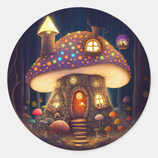 Sticker Rond Mushroom House Imaginaire Art (Devant)