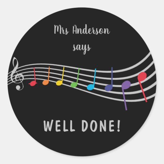 Sticker Rond Music Teacher bien fait Rainbow Notes récompense (Devant)