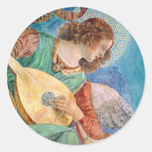 Sticker Rond Musical angel playing guitar