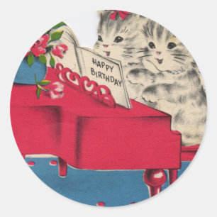 Sticker Rond Musical Anniversaire Kittens
