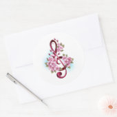 Sticker Rond Musical treble clef notes with sakura flowers (Enveloppe)