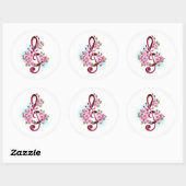 Sticker Rond Musical treble clef notes with sakura flowers (Feuille)