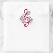 Sticker Rond Musical treble clef notes with sakura flowers (Sac)