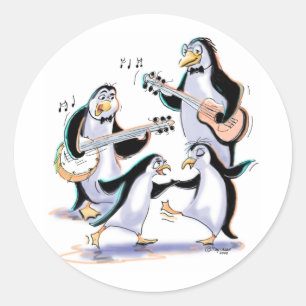 Sticker Rond musiciens pingouins
