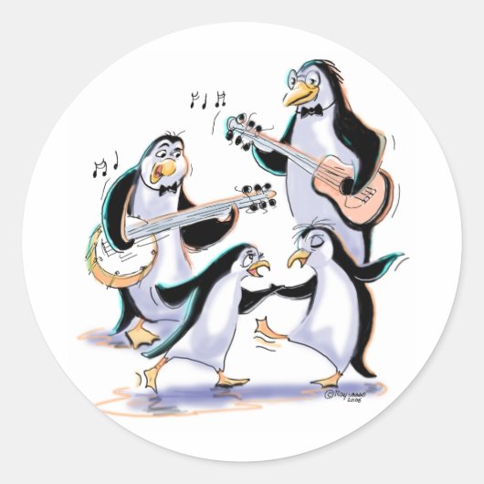 Sticker Rond musiciens pingouins (Devant)