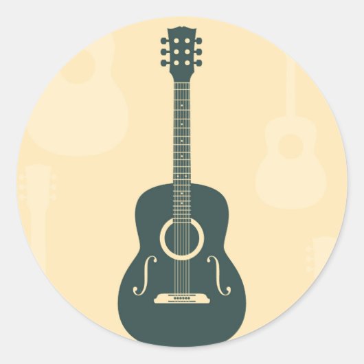 Sticker Rond Musique acoustique de guitare rétro (Devant)
