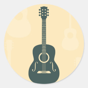 Sticker Rond Musique acoustique de guitare rétro