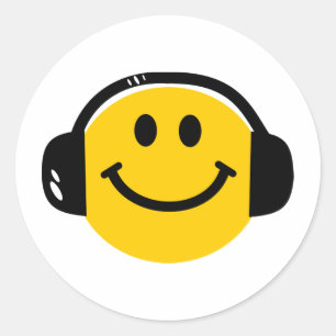 Sticker Rond Musique Aimer un visage heureux avec casques