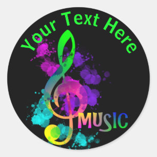 Sticker Rond Musique Arc en Arc en Ciel Clé Personnalisé