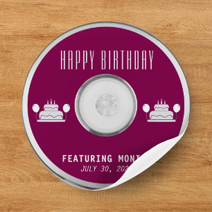 Sticker Rond Musique CD Bonne fête d'anniversaire