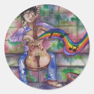 Sticker Rond Musique Cello Arc-en-ciel