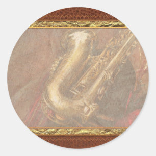 Sticker Rond Musique - Cuivres - Saxophone