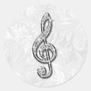 Sticker Rond Musique de diamant imprimée motif floral damassé