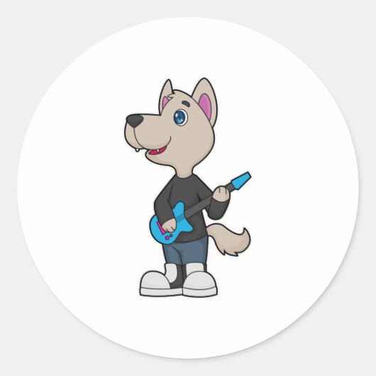 Sticker Rond Musique de guitare musicienne de chien (Devant)