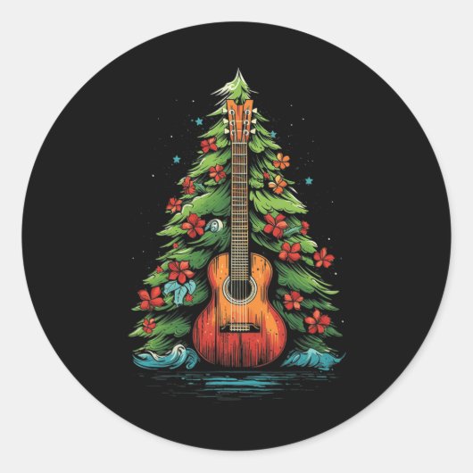 Sticker Rond Musique de Noël Ukulele Tee - shirts graphiques po (Devant)