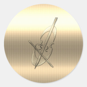 Sticker Rond Musique de violoncelle d'or
