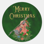 Sticker Rond Musique élégante de Noël au violon vert (Devant)