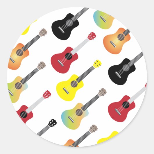 Sticker Rond Musique Motif Ukulele colorée (Devant)