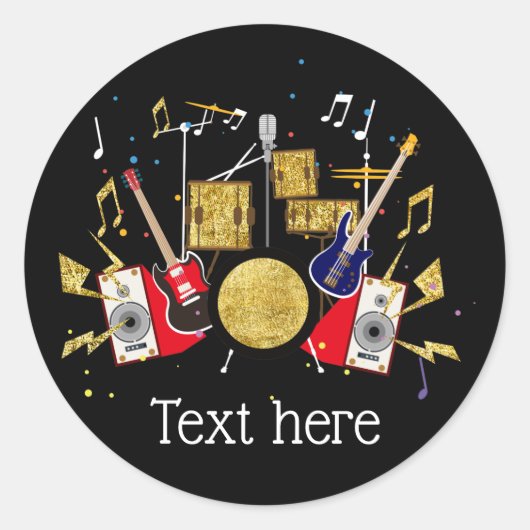 Sticker Rond musique partie guitare batterie ensemble musical (Devant)