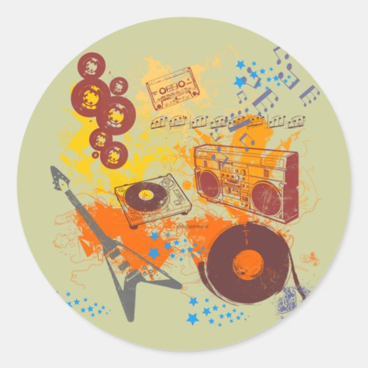 Sticker Rond Musique rétro des années 80 (Devant)