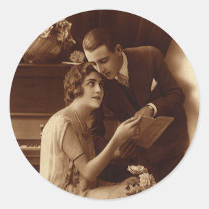 Sticker Rond Musique Romantique Vintage, Amoureux d'Amour et de