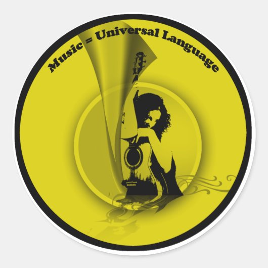 Sticker Rond Musique Universal Language Yellow Black (Devant)