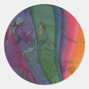 Sticker Rond Musique vintage arc-en-ciel, couple victorien dans