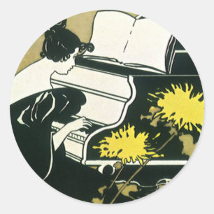 Sticker Rond Musique vintage, Mlle Traumerei Jouer Piano, Reed