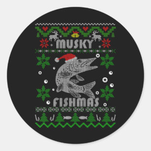 Sticker Rond Muskie Angler Fishmas Musky Pêche Cadeaux Ugly Chr