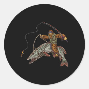 Sticker Rond Muskie Fishing Tigre Musky Chasse Pêcheur Bigfoot