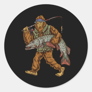Sticker Rond Muskie Fishing Tigre Musky Chasse Pêcheur Bigfoot