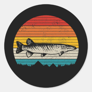 Sticker Rond Musky Vintage Pike Musky Fishing Hommes Pêcheur