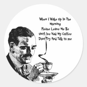 Sticker Rond Mustache Homme Boire Café Art Rétro